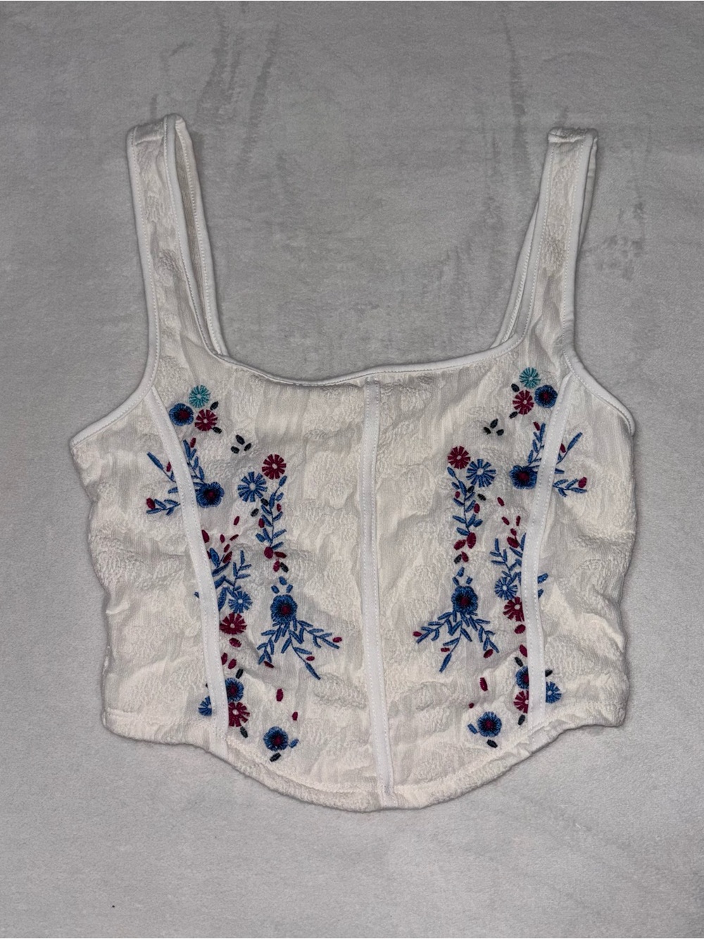 White Jacquard with Embroidered Floral Cropped Corset Style Camisole Size Small